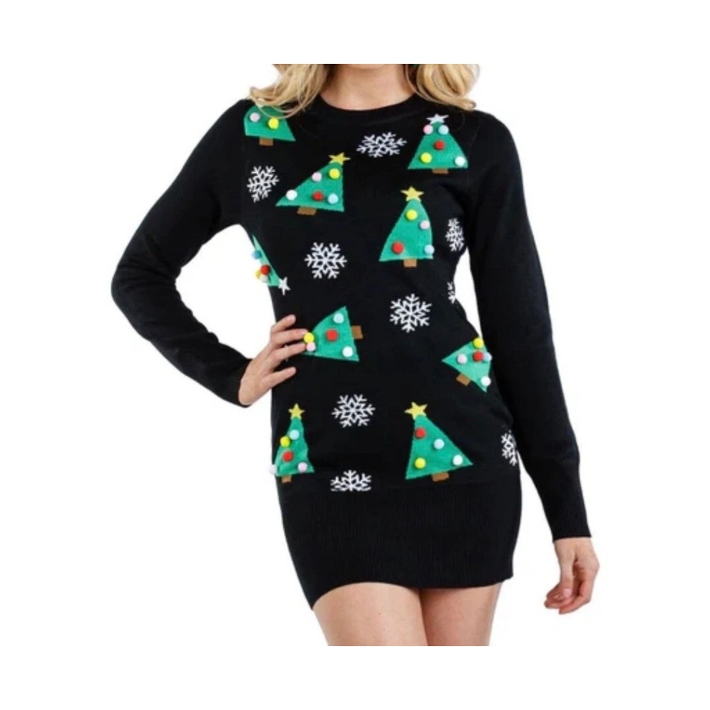 Tipsy Elves Womens Tacky Tree Pom Dress Black Christmas Sweater XXL TE-CSWD53XXL